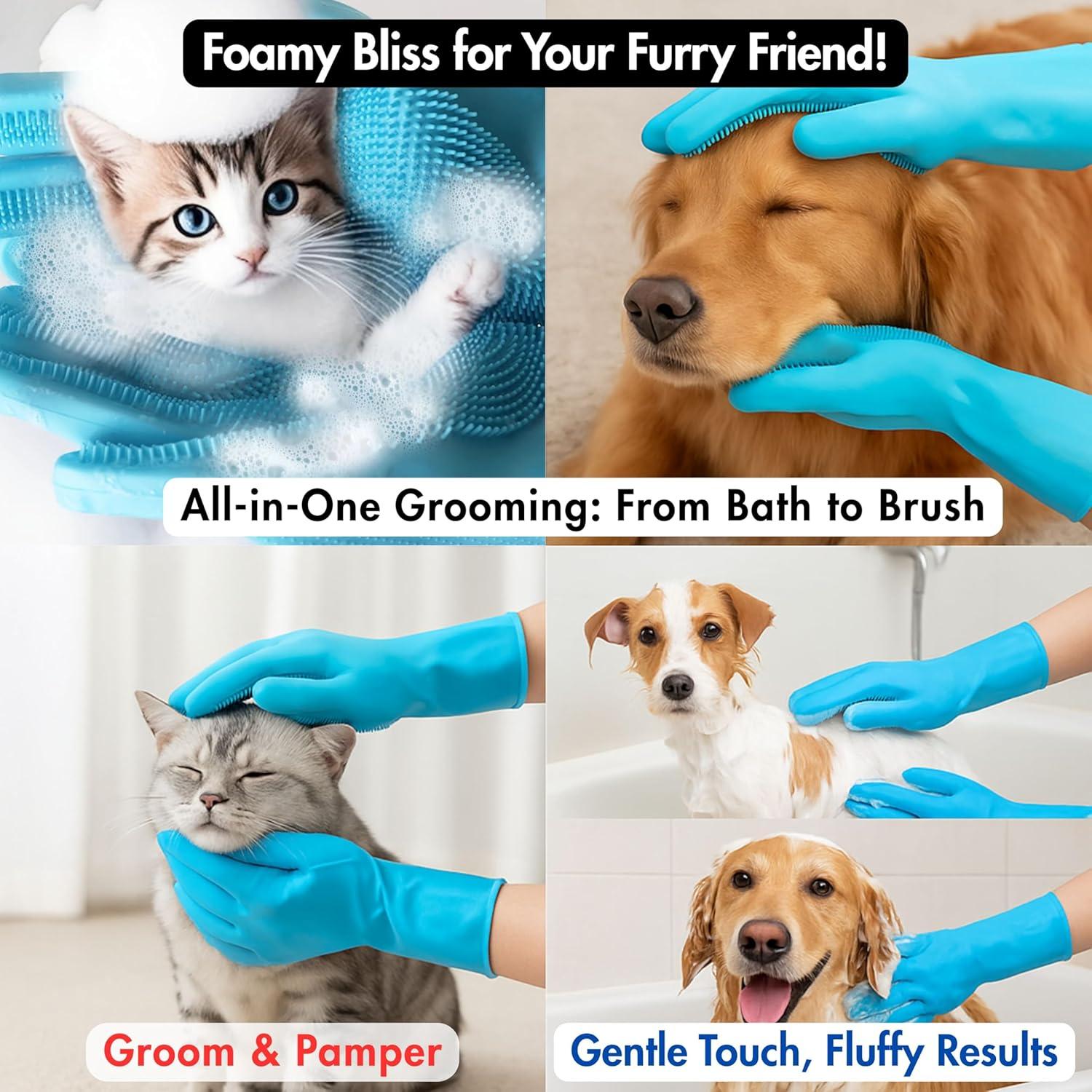 Guantes de Baño y Aseo de Silicona 2-en-1 para Mascotas