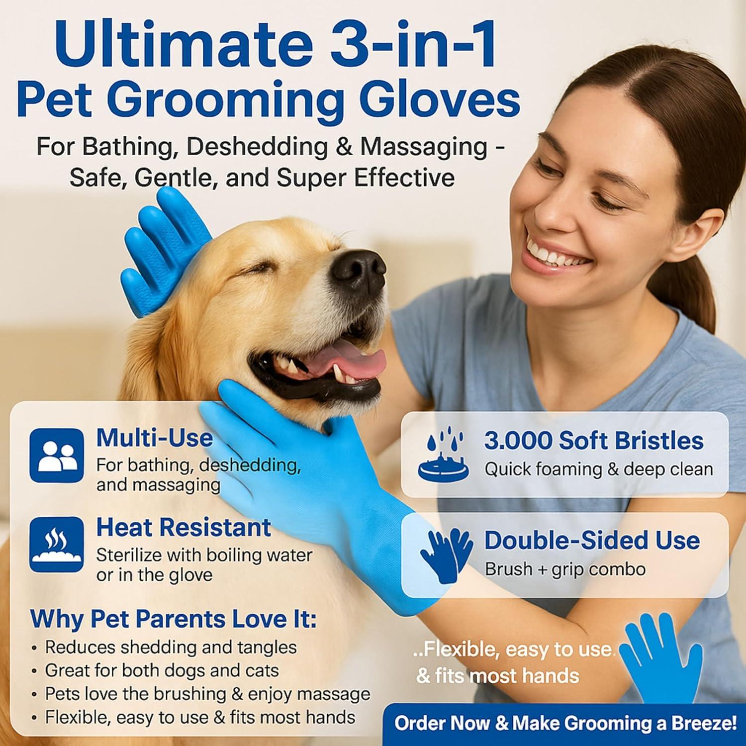 Guantes de Baño y Aseo de Silicona 2-en-1 para Mascotas