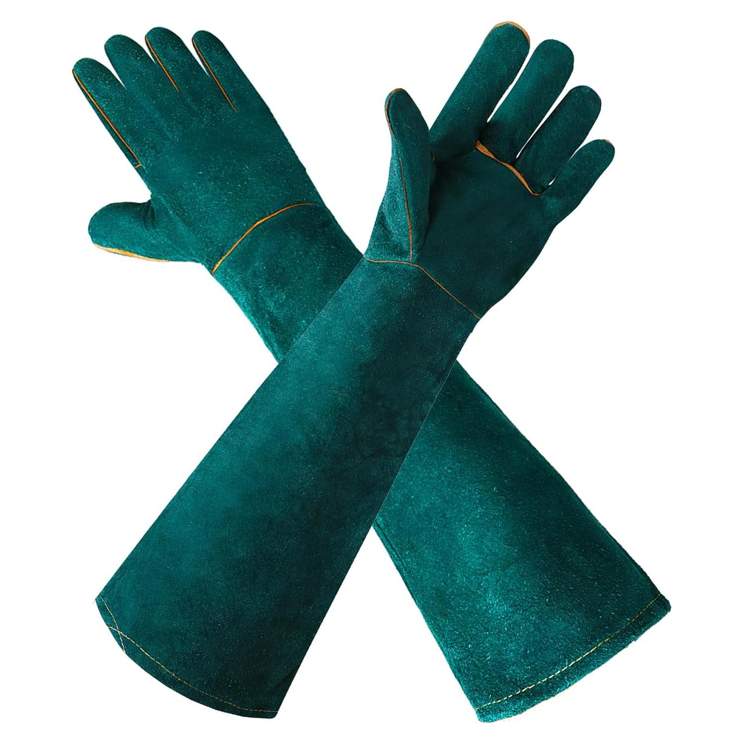 Guantes para Manejo de Animales LURMMUE - Cuero Verde, Resistentes