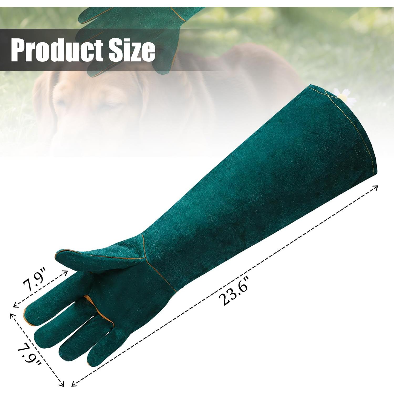 Guantes para Manejo de Animales LURMMUE - Cuero Verde, Resistentes