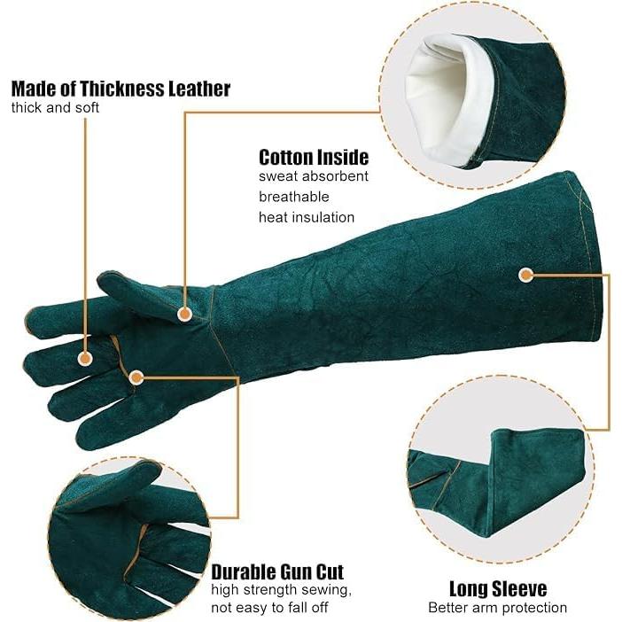 Guantes para Manejo de Animales LURMMUE - Cuero Verde, Resistentes