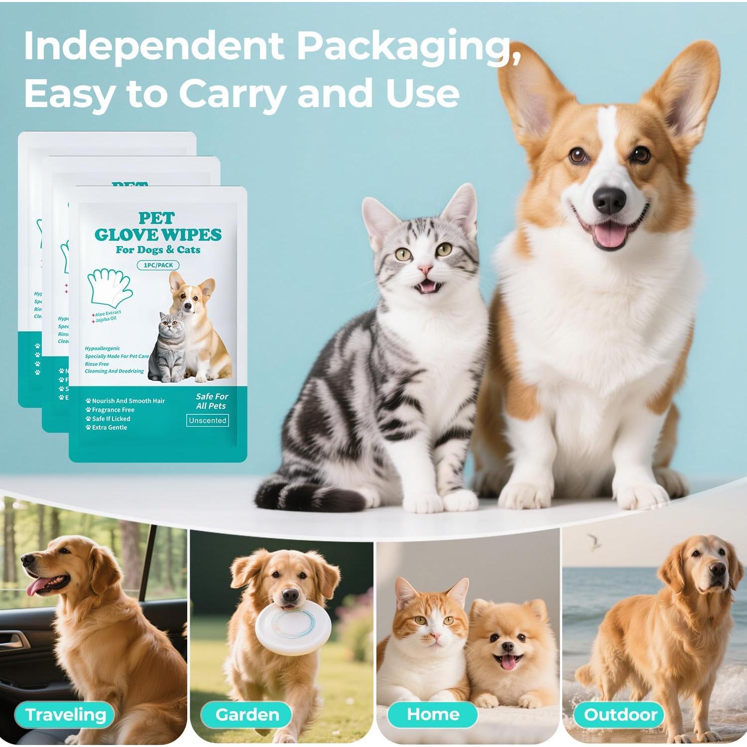 Toallitas con Guantes para Mascotas Falatong - Limpieza Hipoalergénica