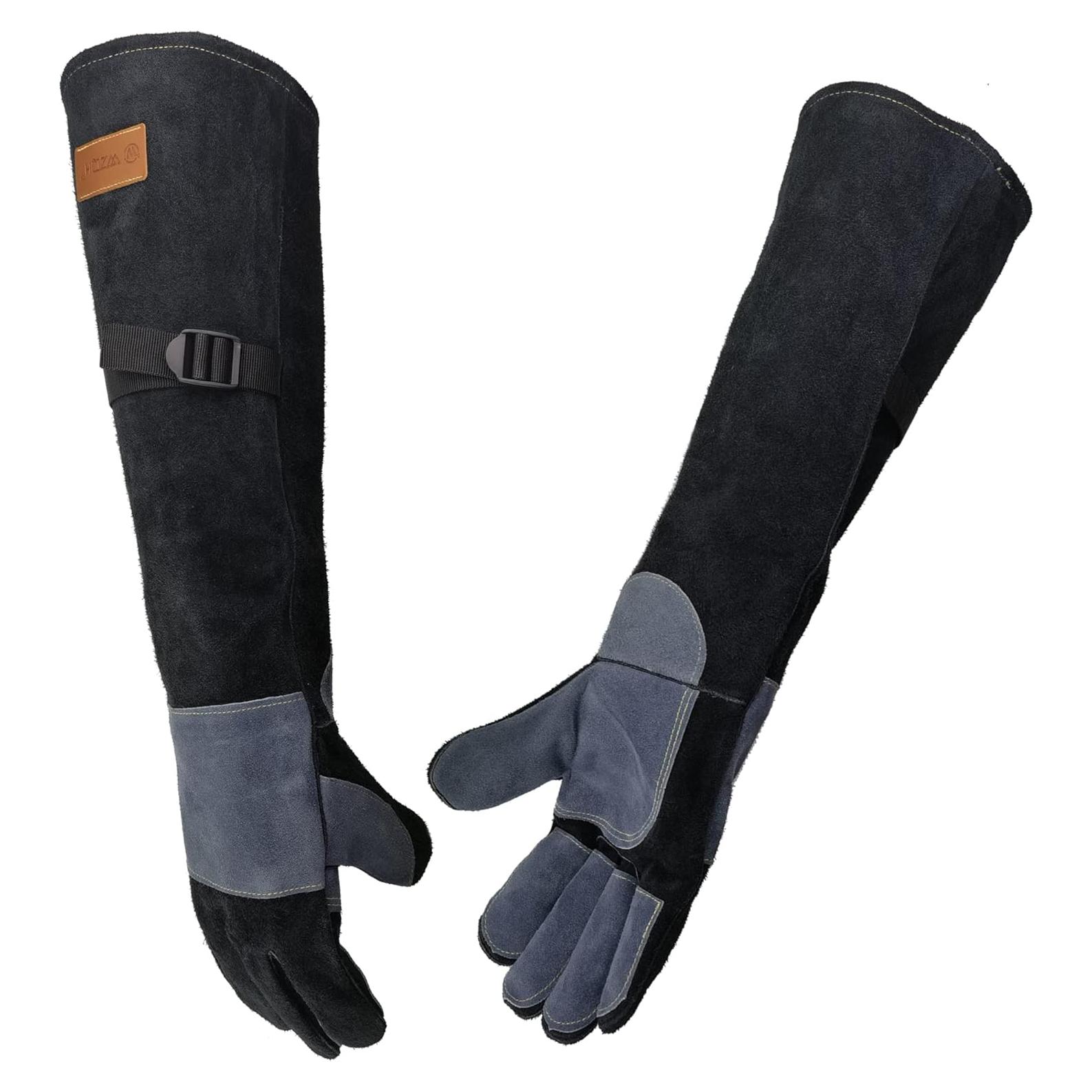 Guantes de Soldadura WZQH de Cuero 60 cm Resistentes a Mordeduras