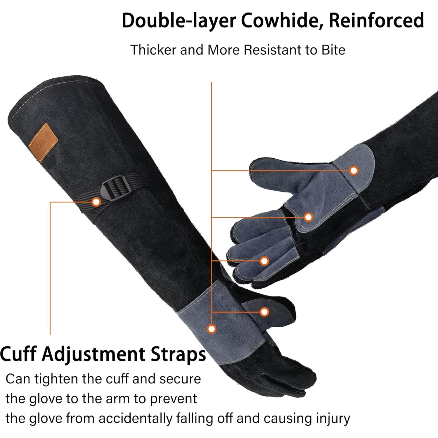 Guantes de Soldadura WZQH de Cuero 60 cm Resistentes a Mordeduras