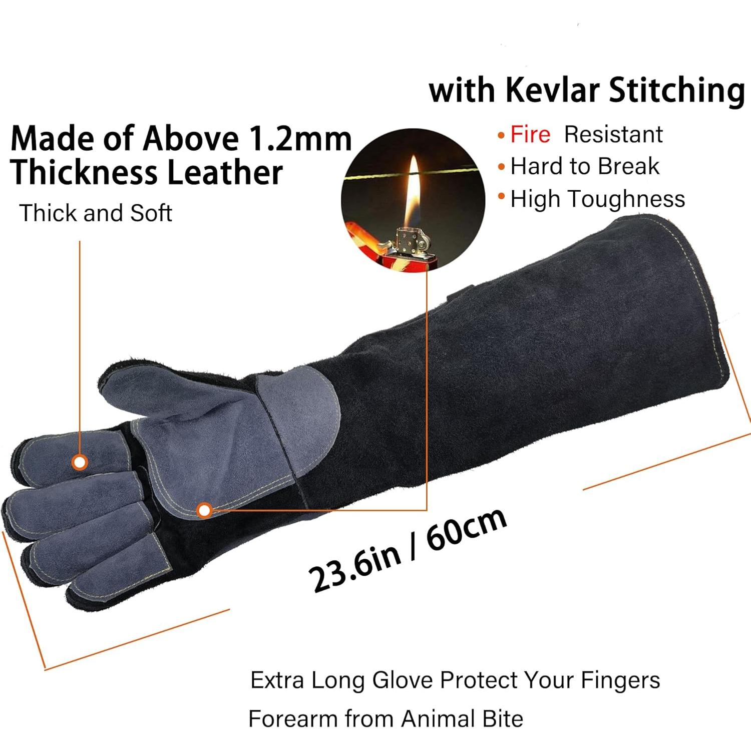 Guantes de Soldadura WZQH de Cuero 60 cm Resistentes a Mordeduras