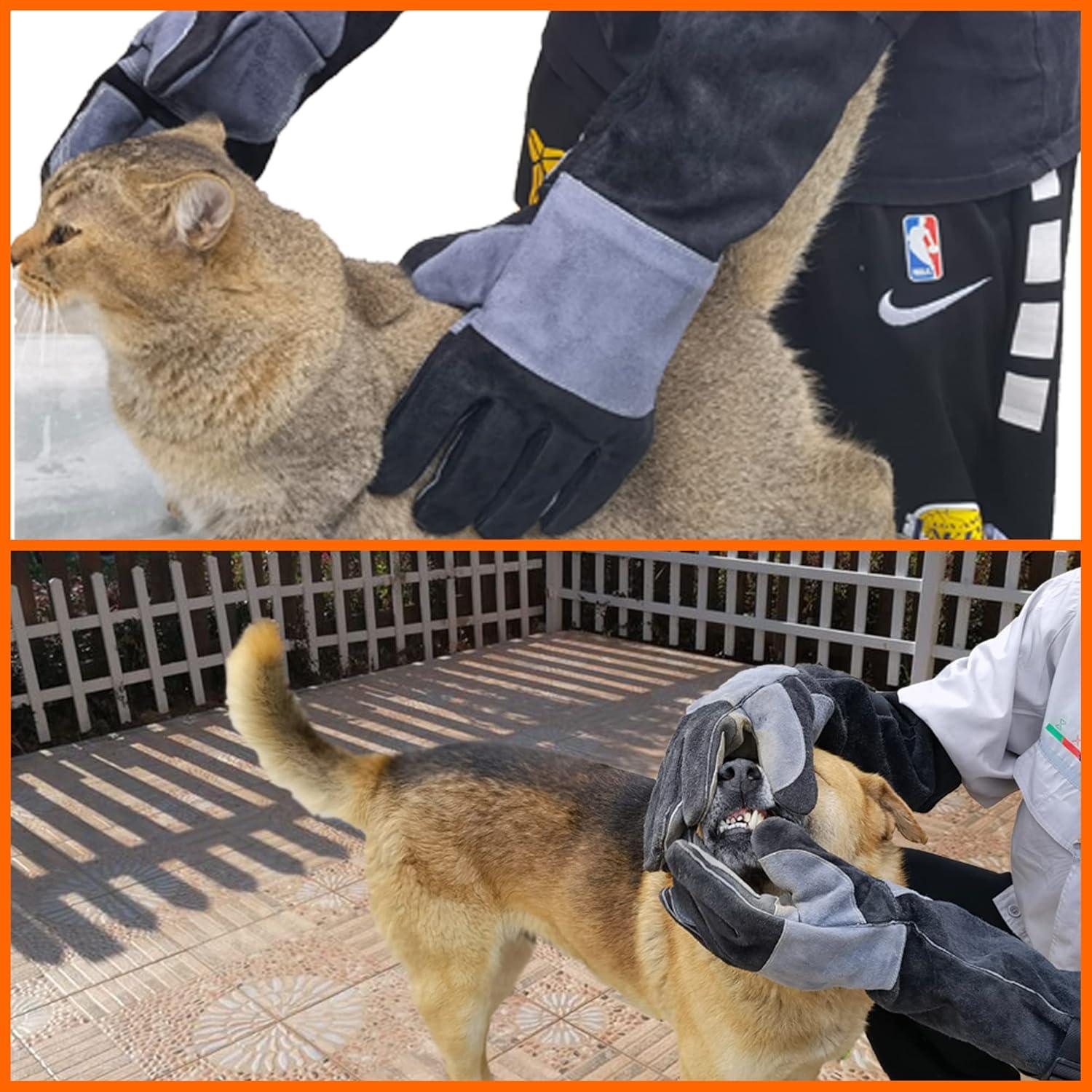 Guantes de Soldadura WZQH de Cuero 60 cm Resistentes a Mordeduras