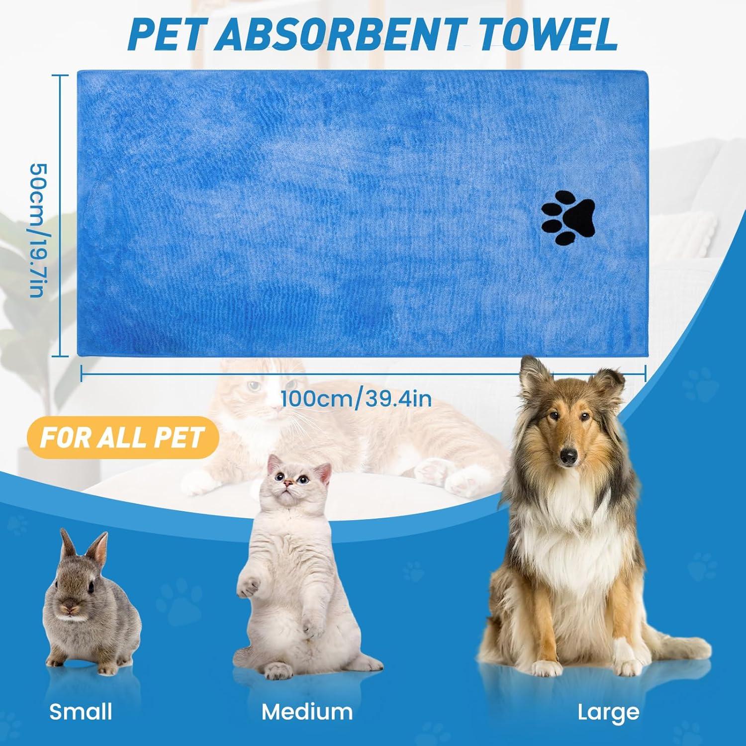 Kit de Cuidado para Mascotas ElighMoo - Cepillo, Guantes, Peine y Toalla Azul