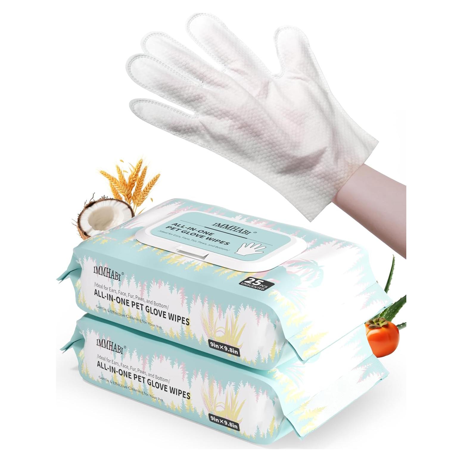 50 Toallitas de Guante IMMHABI para Mascotas Limpieza y Desodorante