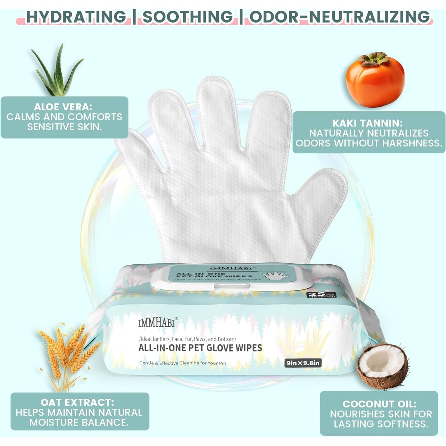 50 Toallitas de Guante IMMHABI para Mascotas Limpieza y Desodorante