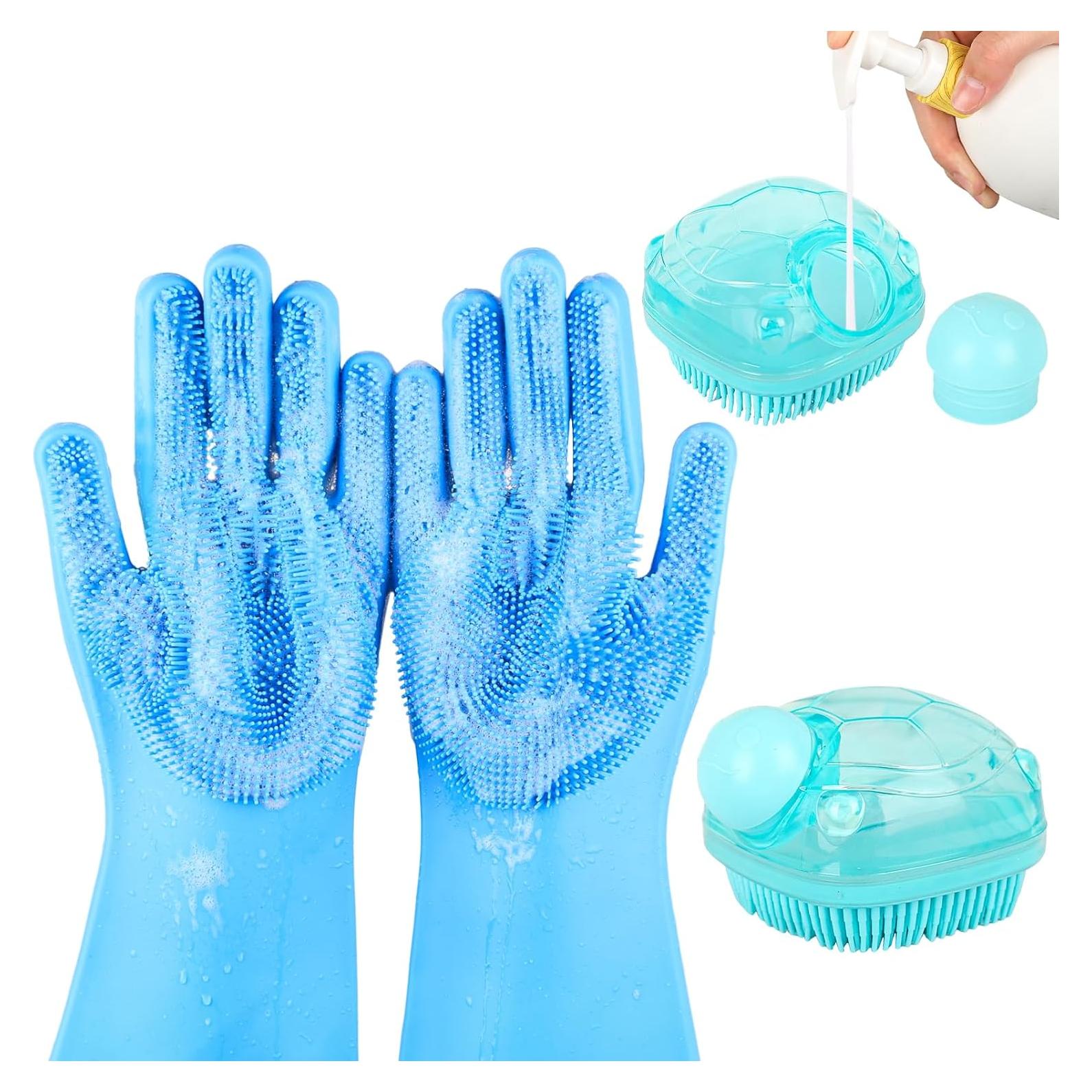 Set de Baño para Mascotas IDQQUQQ: Guantes y Cepillo Azul