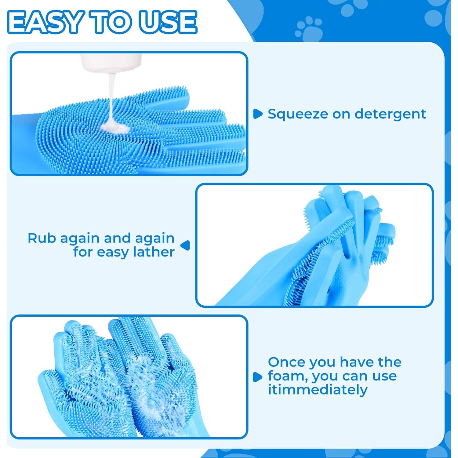 Set de Baño para Mascotas IDQQUQQ: Guantes y Cepillo Azul