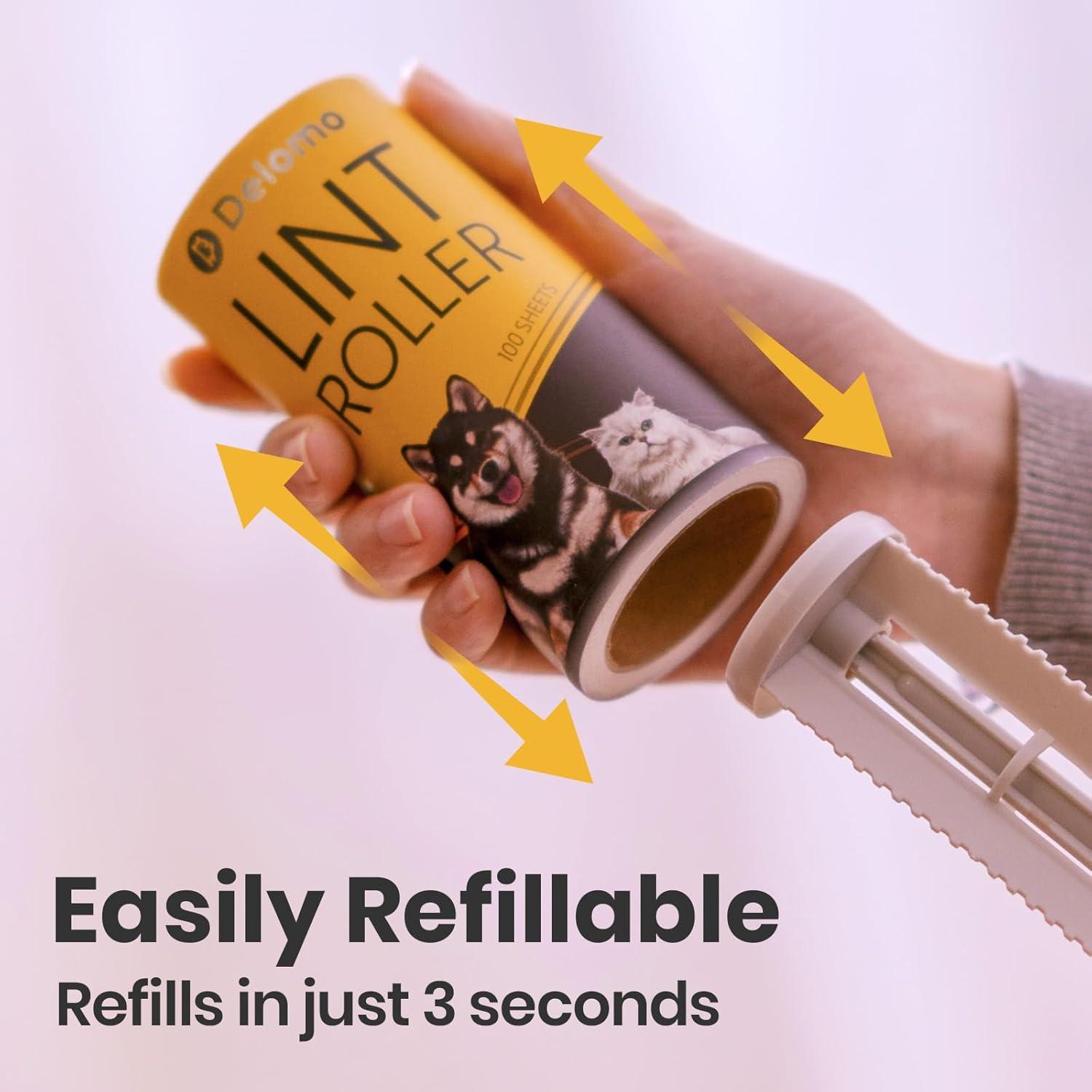 Rodillo Quitapelusas DELOMO - 5 Rodillos + 5 Recambios, 1000 Hojas