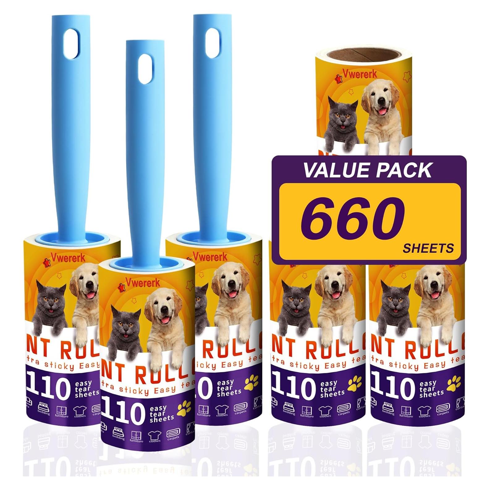 Rodillos Adhesivos para Pelo de Mascota VweRerk - 6 Recargas, 660 Hojas