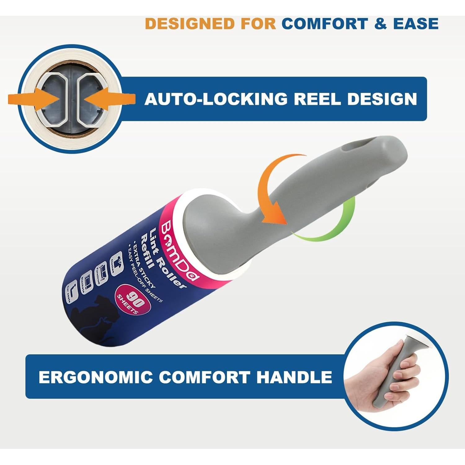 Rodillo Adhesivo Extra Pegajoso BomDa 540 Hojas 2 Mangos