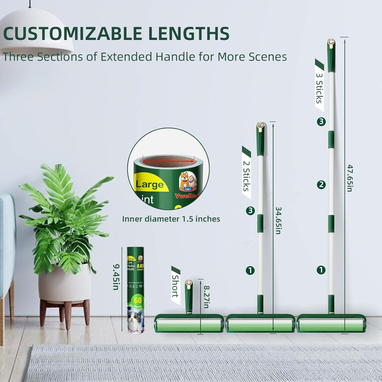 Rodillo de Lint Grande VweRerk con Mango Extensible 360 Hojas