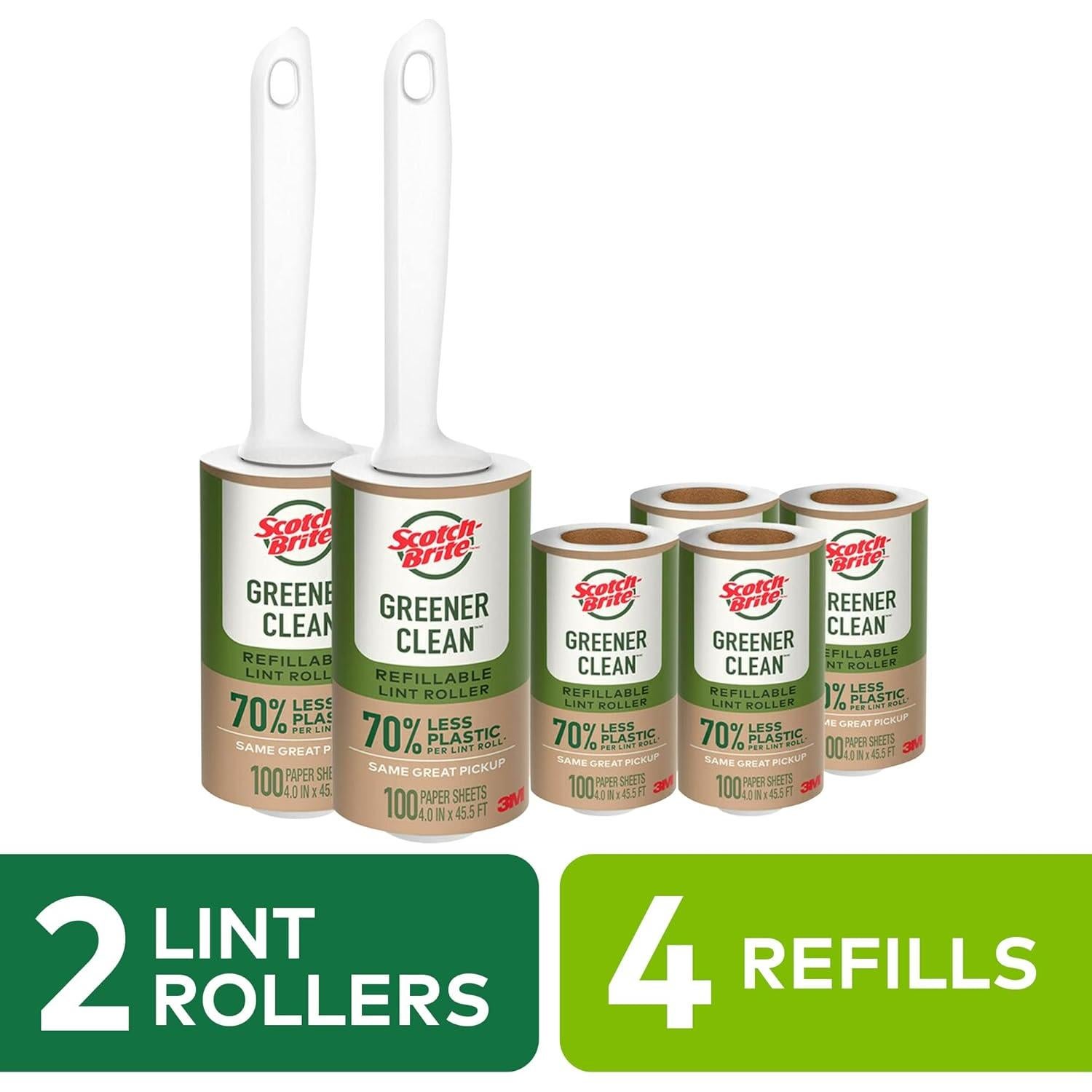 Rodillo Quitapelusa Scotch-Brite Greener Clean, 2 Rodillos + 4 Recargas