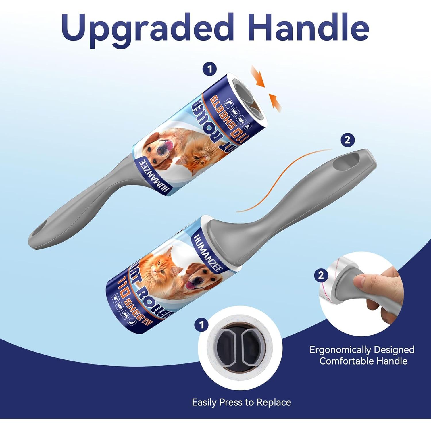 Rodillos para Pelusa Humanzee - 880 Hojas, 4 Mangos, Manual