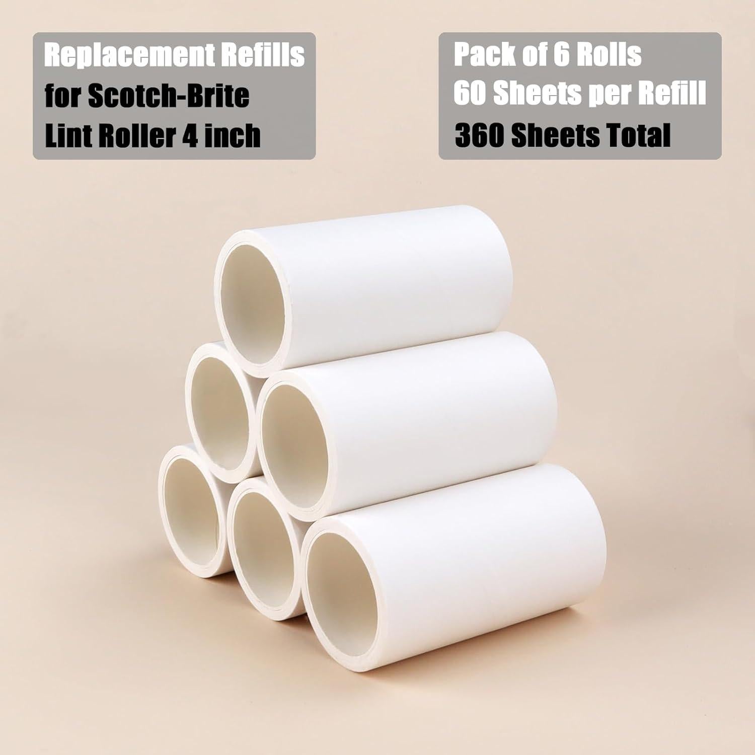 Recargas Rodillo Quitapelusas Scotch Brite 4" - 6 Rollos 360 Hojas