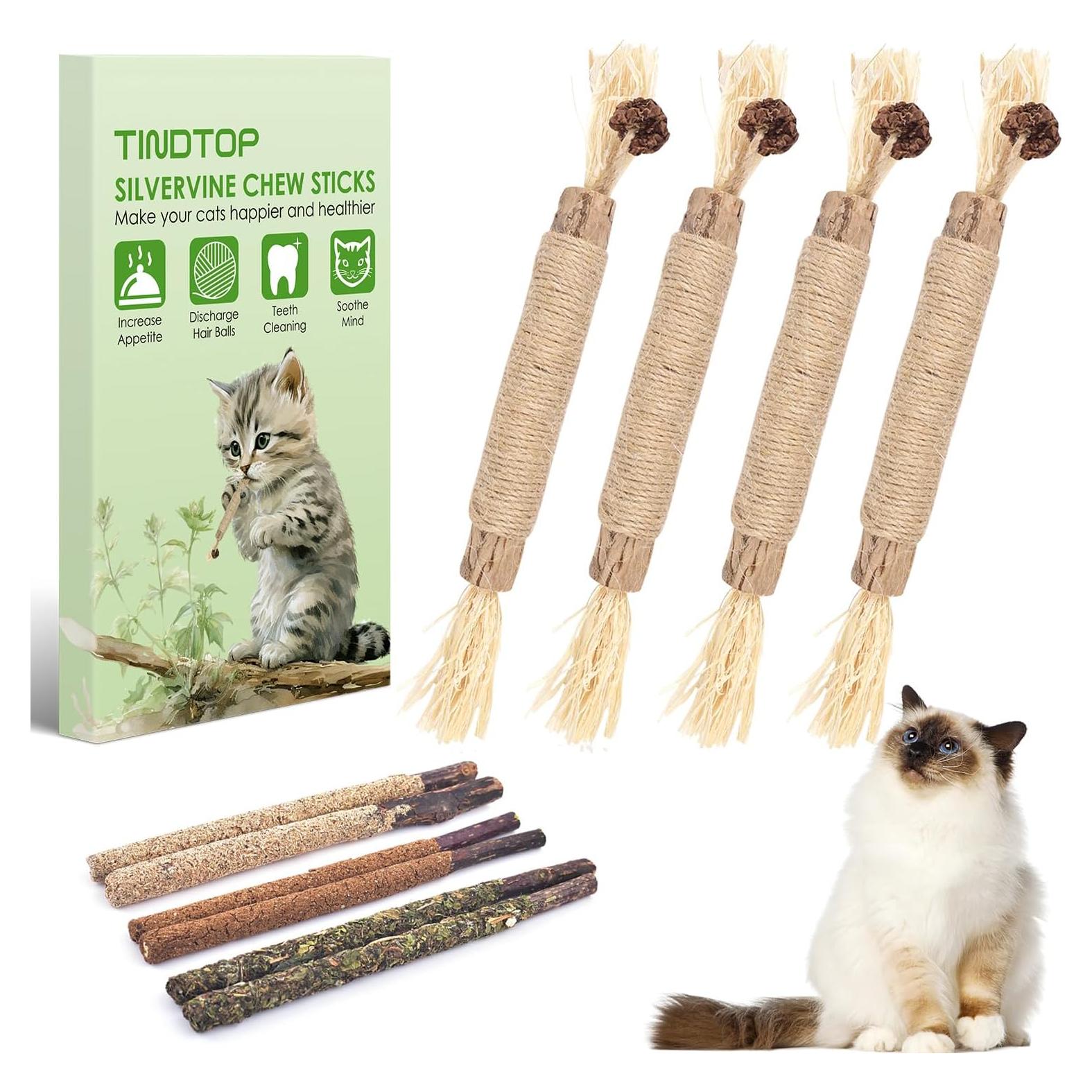 Palitos de Masticar Silvervine TINDTOP - Paquete de 10 para Gatos