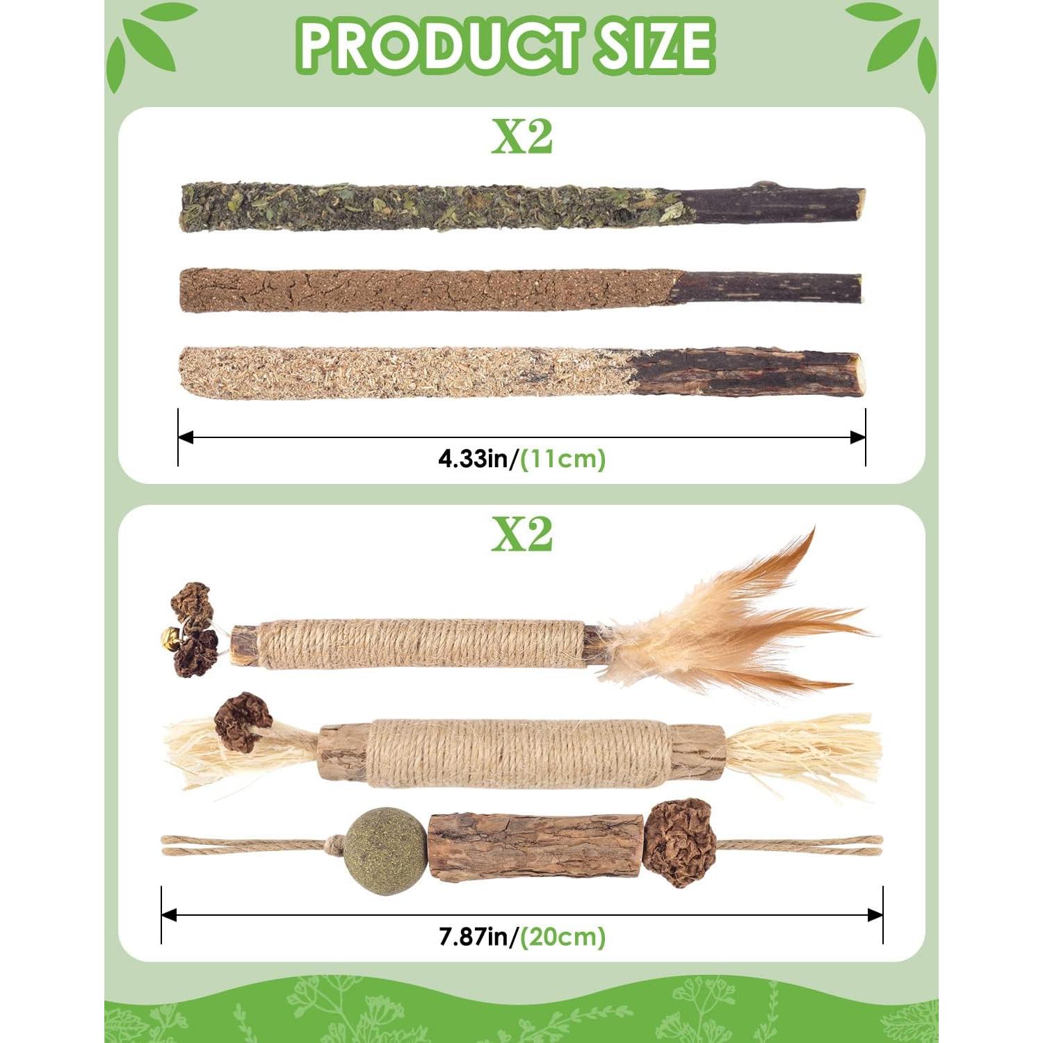 TINDTOP Palos Masticables de Silvervine para Gatos - Paquete de 12