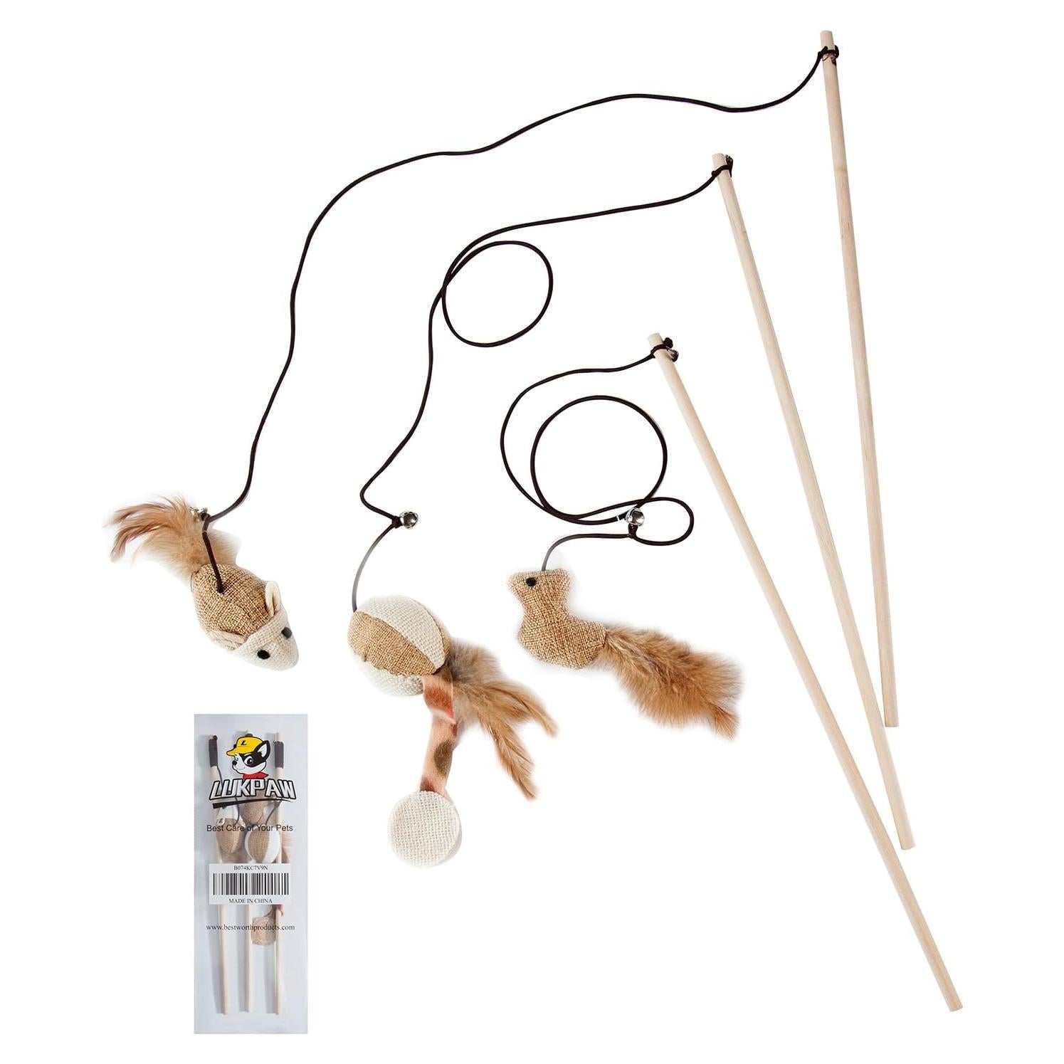 Juego de Juguetes para Gatos LukPaw - 3 Piezas con Varitas de Sisal