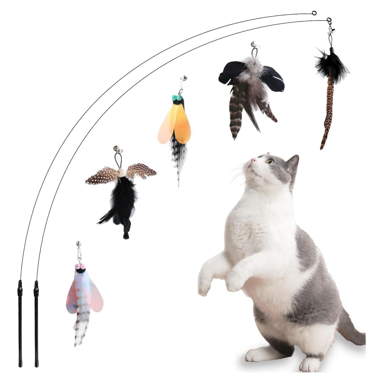 Juguetes Interactivos para Gatos Yauende - 2 Alambres y 5 Plumas