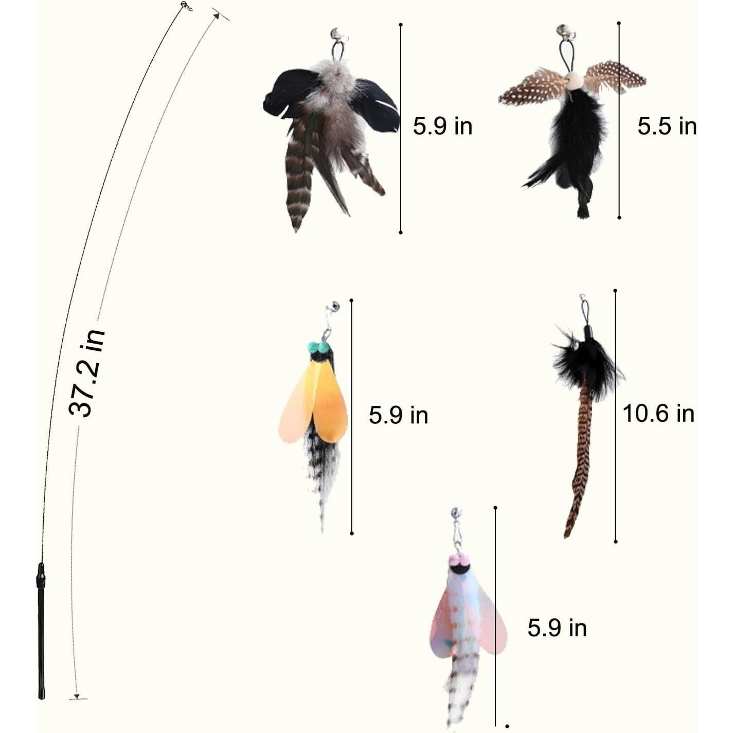 Juguetes Interactivos para Gatos Yauende - 2 Alambres y 5 Plumas