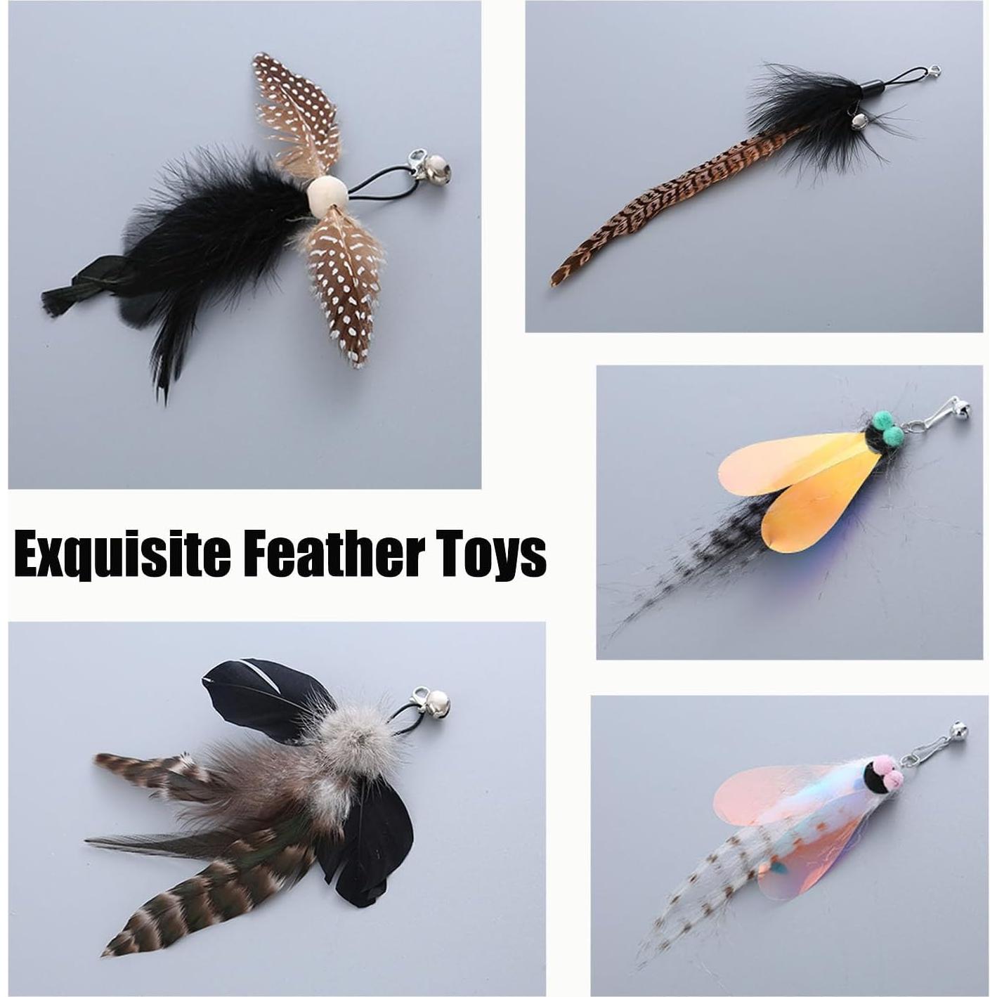 Juguetes Interactivos para Gatos Yauende - 2 Alambres y 5 Plumas