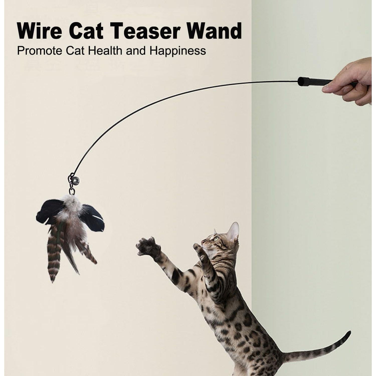 Juguetes Interactivos para Gatos Yauende - 2 Alambres y 5 Plumas