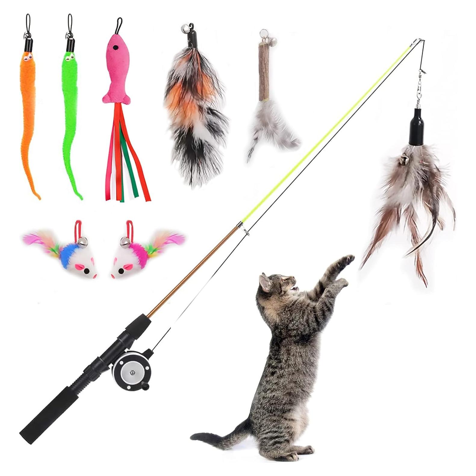 Varita Retráctil para Gatos Whefory con 8 Juguetes Interactivos