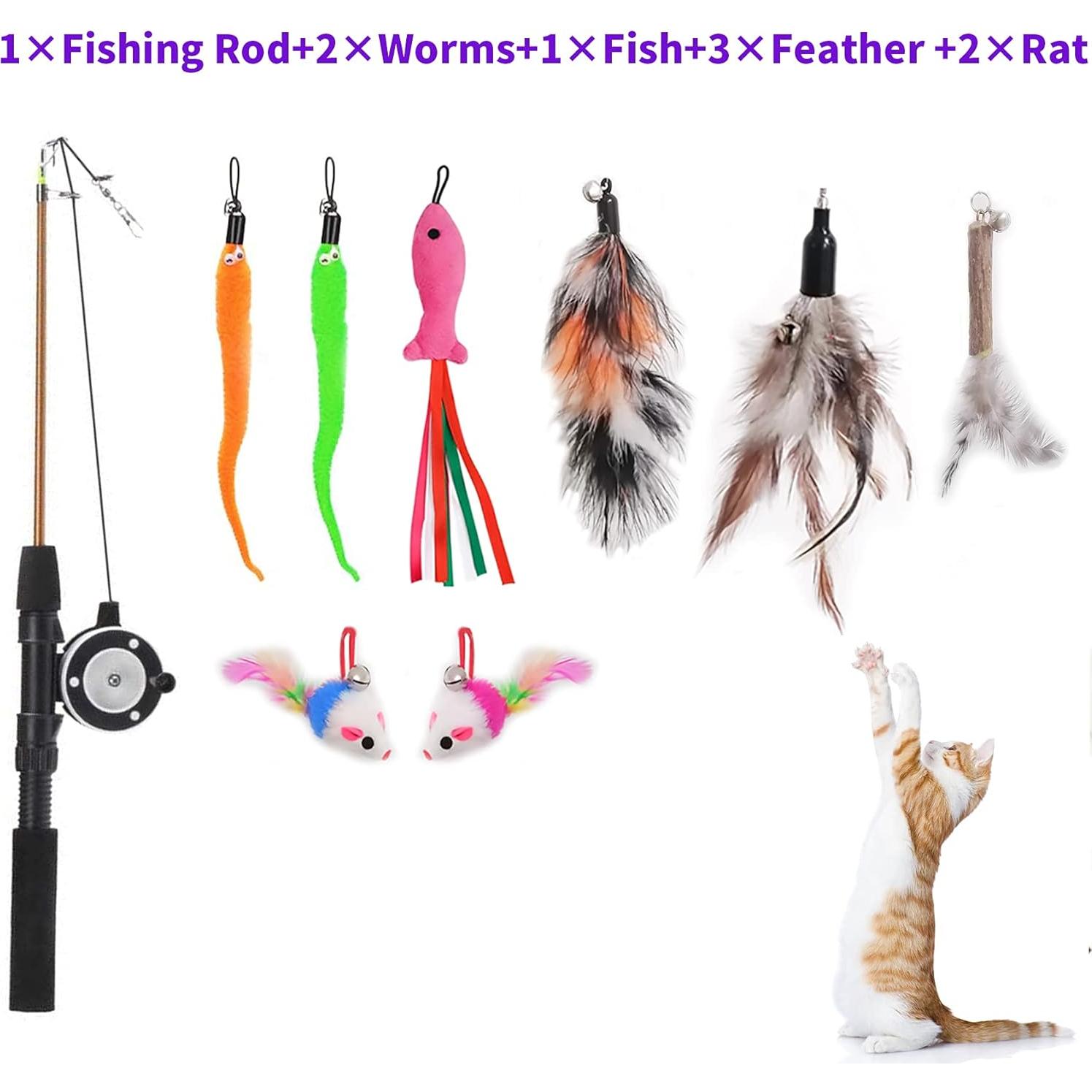 Varita Retráctil para Gatos Whefory con 8 Juguetes Interactivos