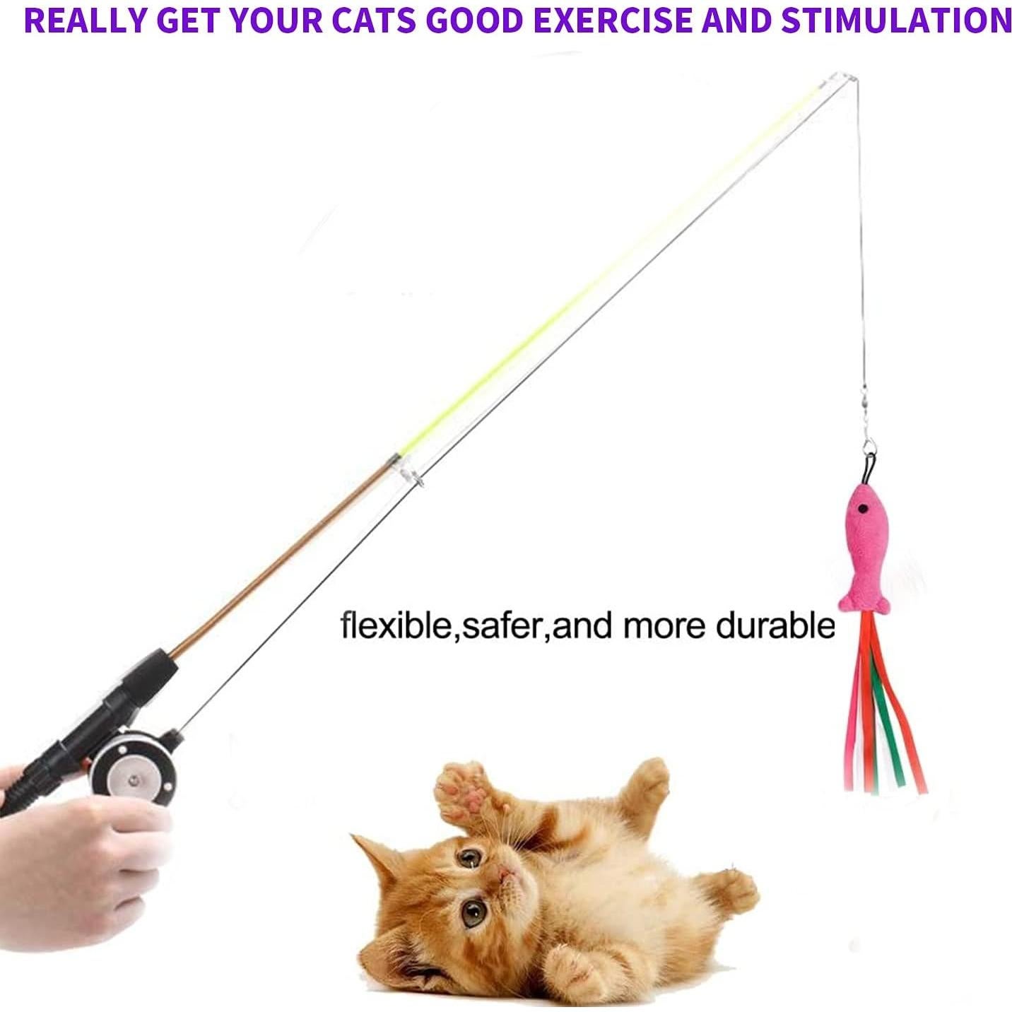 Varita Retráctil para Gatos Whefory con 8 Juguetes Interactivos