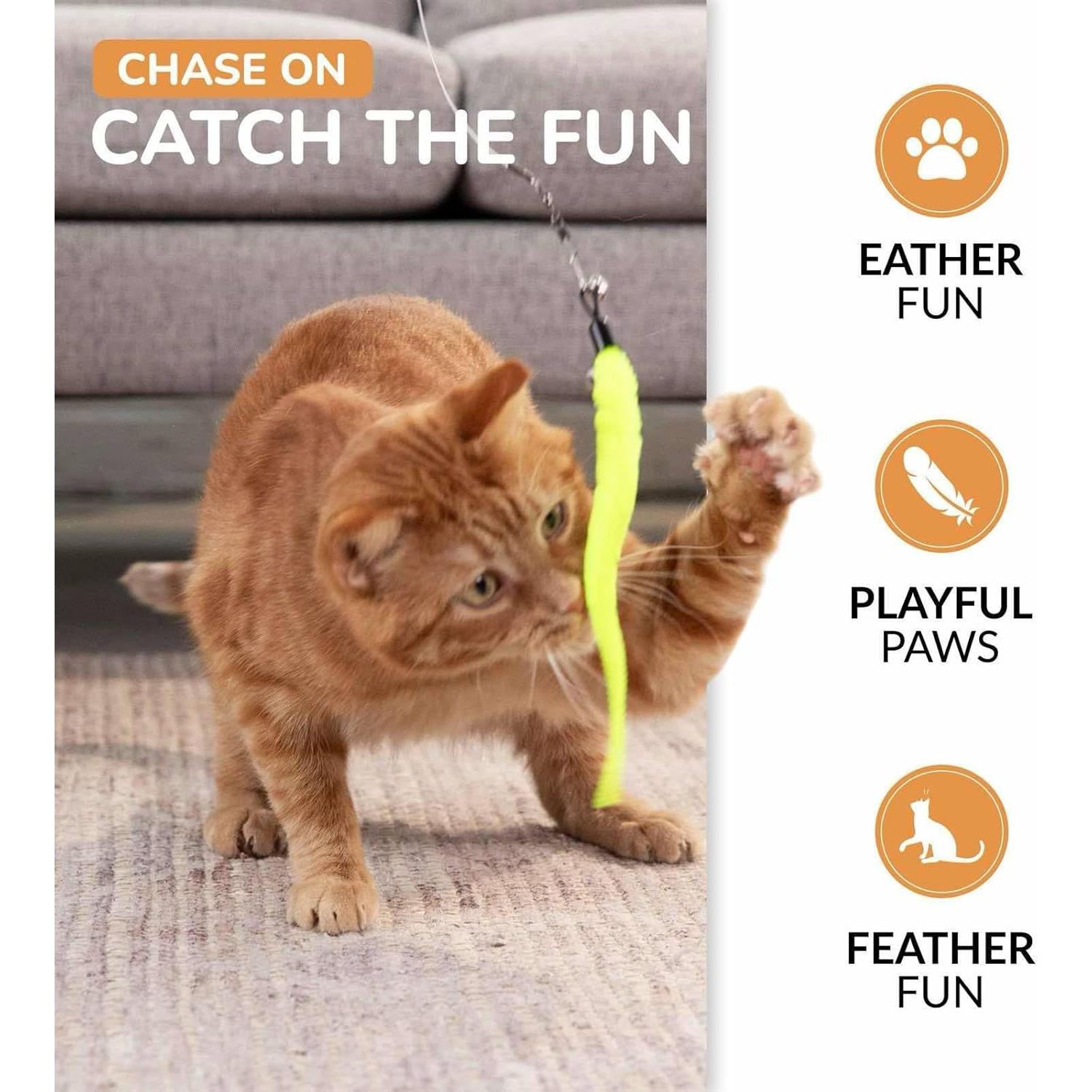 Varita de Plumas Retráctil para Gatos - 12 Recambios Interactivos