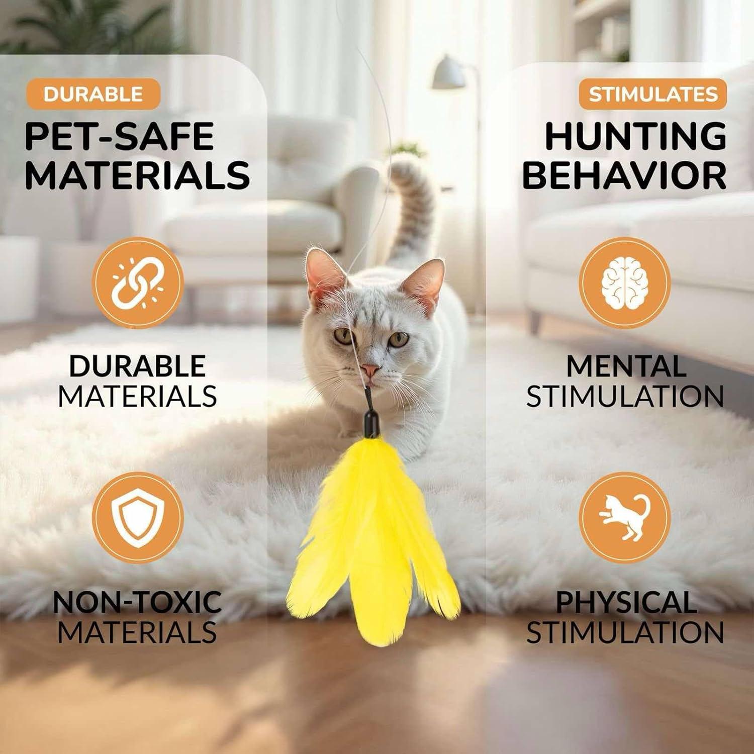 Varita de Plumas Retráctil para Gatos - 12 Recambios Interactivos