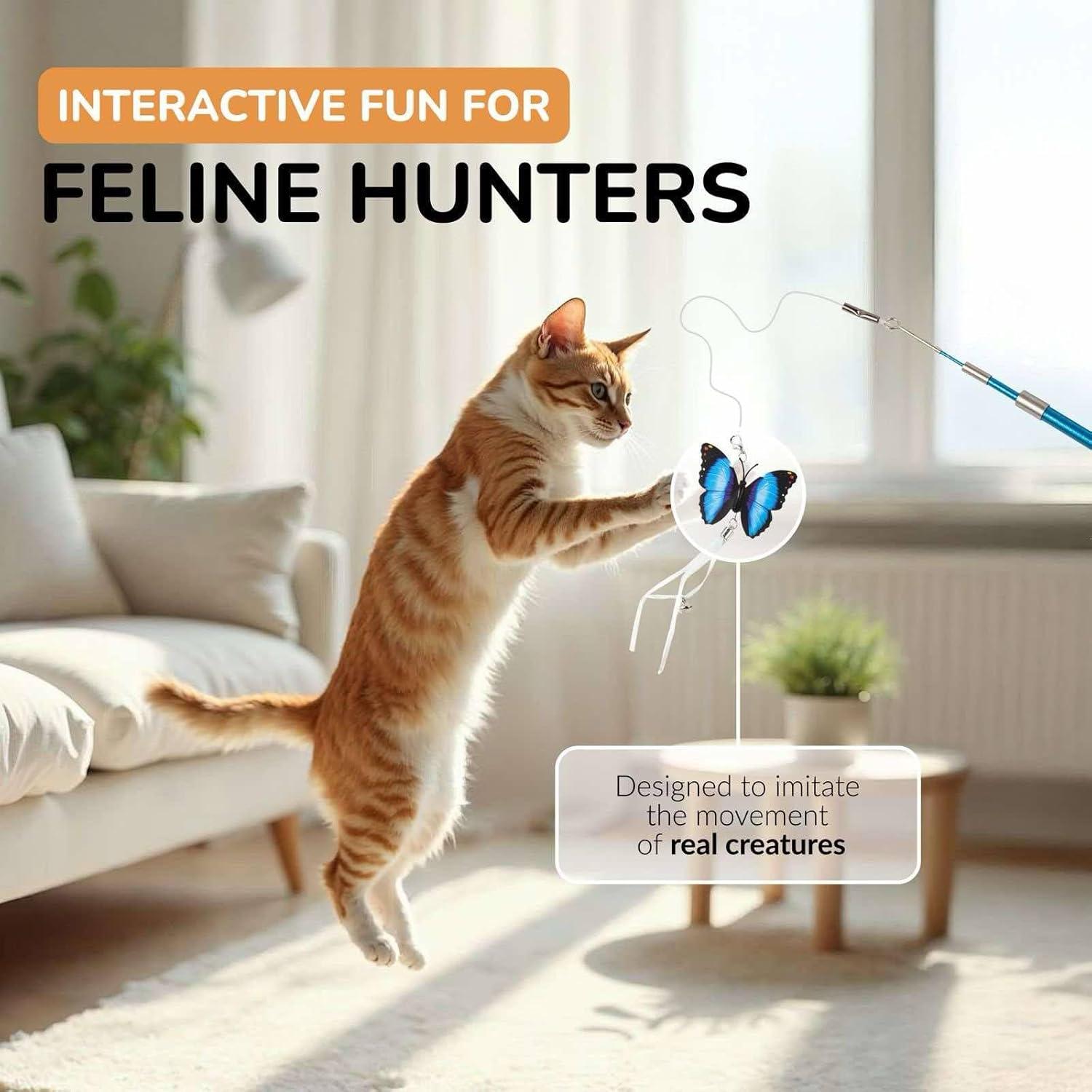 Varita de Plumas Retráctil para Gatos - 12 Recambios Interactivos