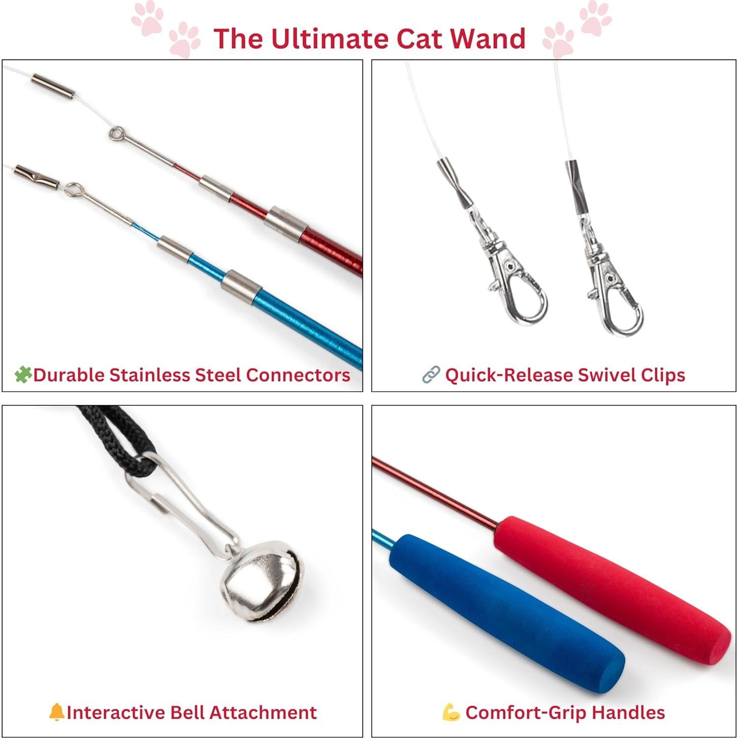 Varita de Plumas Retráctil para Gatos - 12 Recambios Interactivos