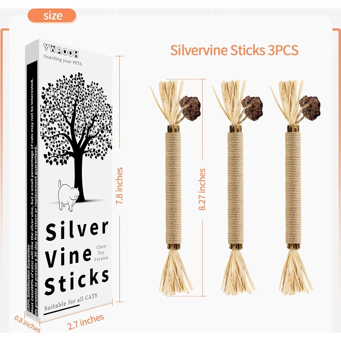 Paquete de 3 Palos de Silvervine YWAOOH para Gatos 100% Natural