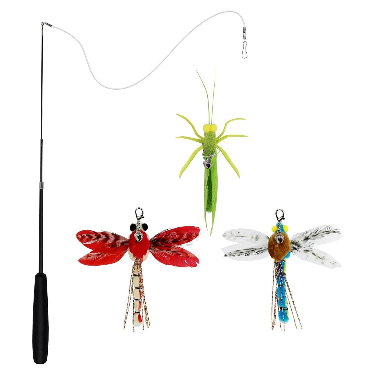 Juguete Interactivo para Gatos TTCAT Varita Retráctil con Plumas