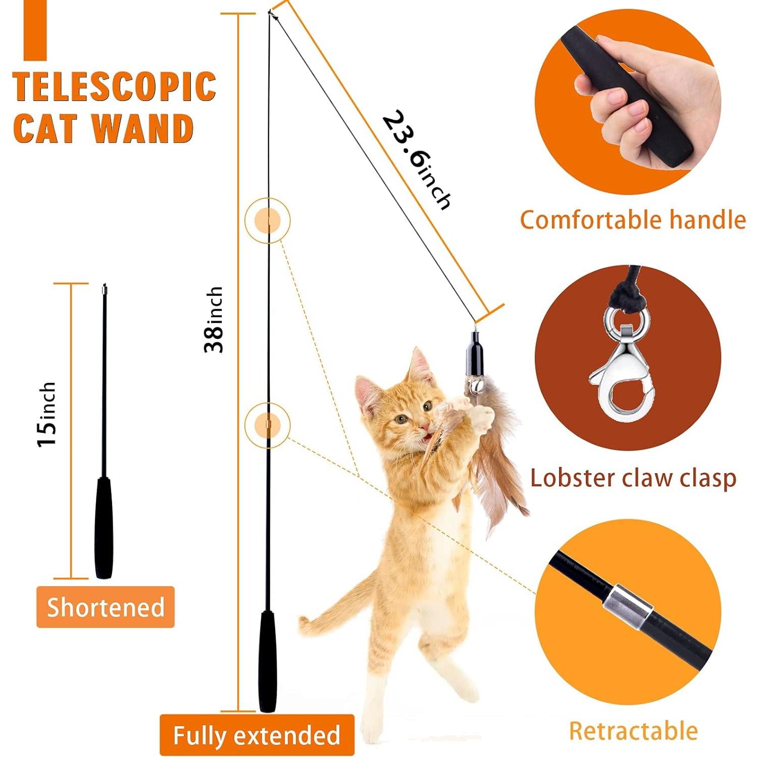 Juguetes para Gatos APSUAE - Varita Retráctil con Plumas 8 Pzas