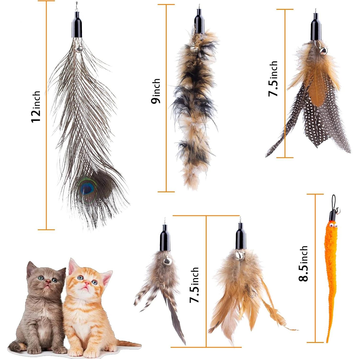 Juguetes para Gatos APSUAE - Varita Retráctil con Plumas 8 Pzas