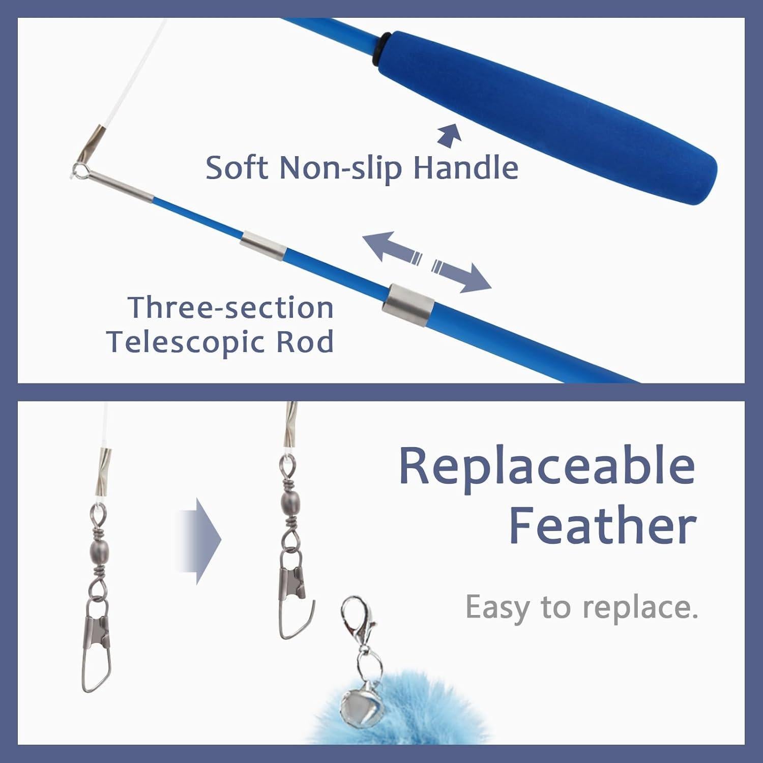 Juguete Interactivo para Gatos SONGWAY - Varita Retráctil y 6 Repuestos