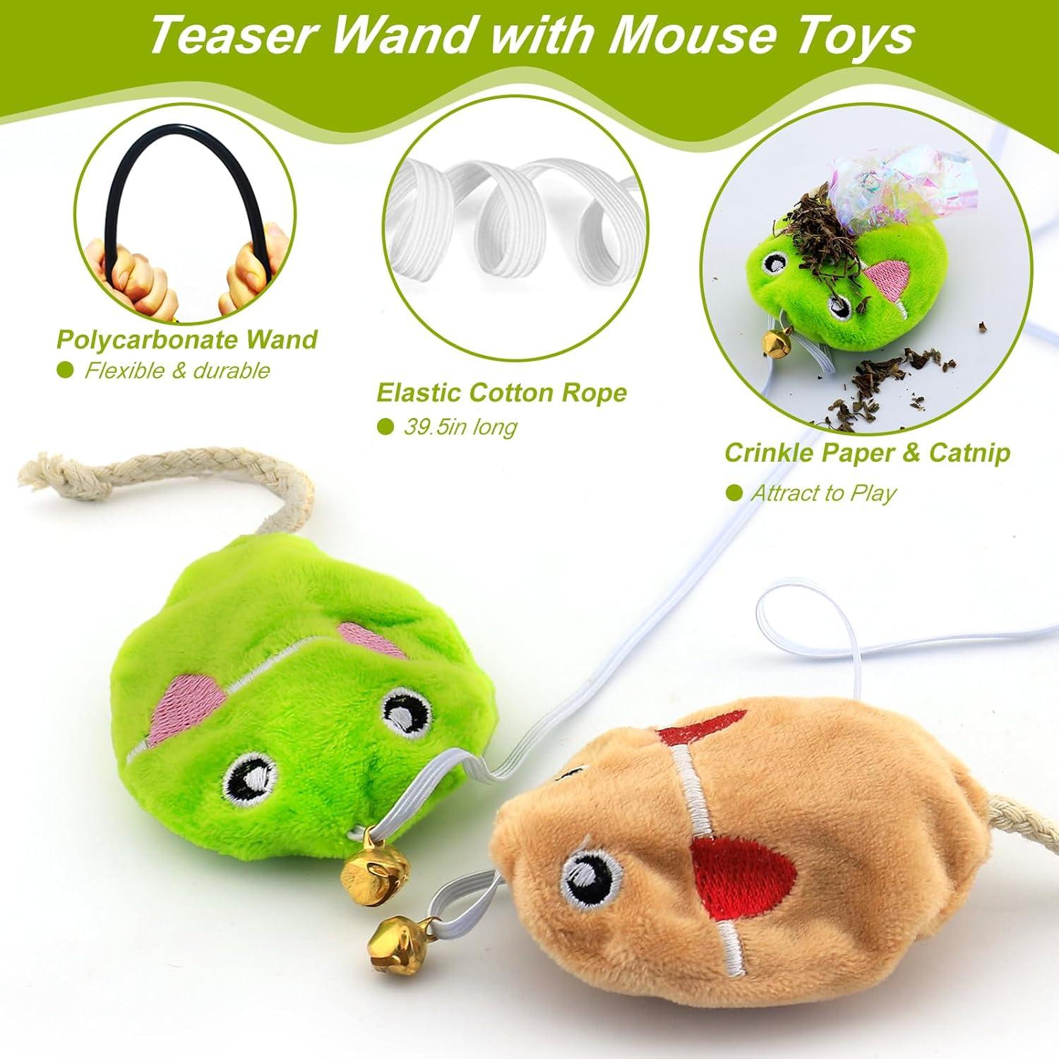 Varita Interactiva para Gatos URMYONLY - 8 Juguetes con Ratón