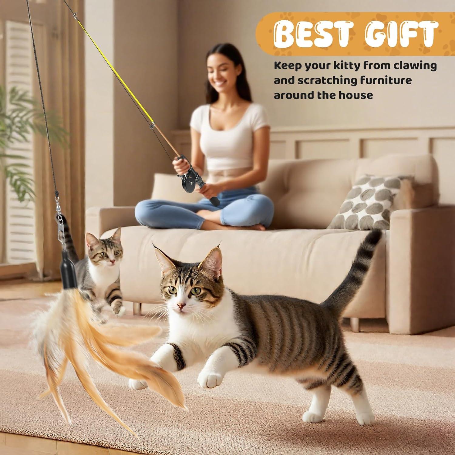 Juguetes para Gatos Jieffifa - Varita Ajustable con Plumas