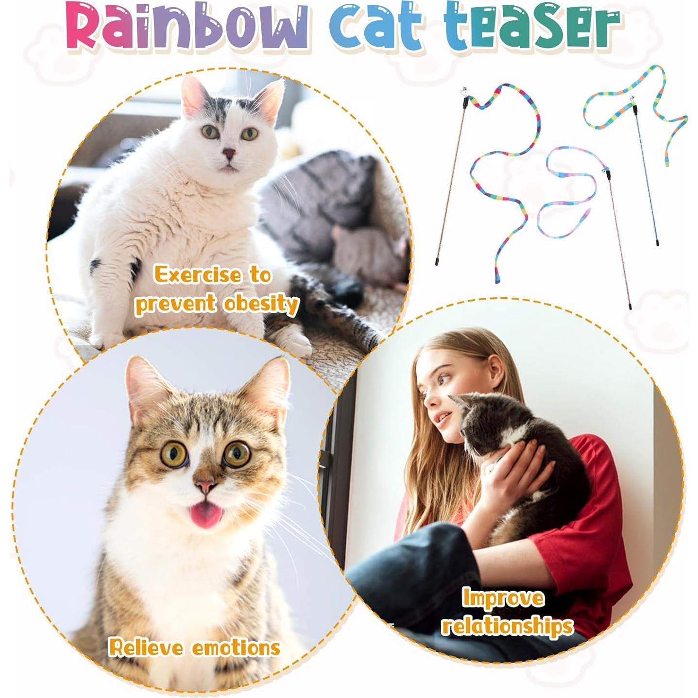 3 Juguetes Interactivos para Gatos Varita Arcoíris InnoHHustle