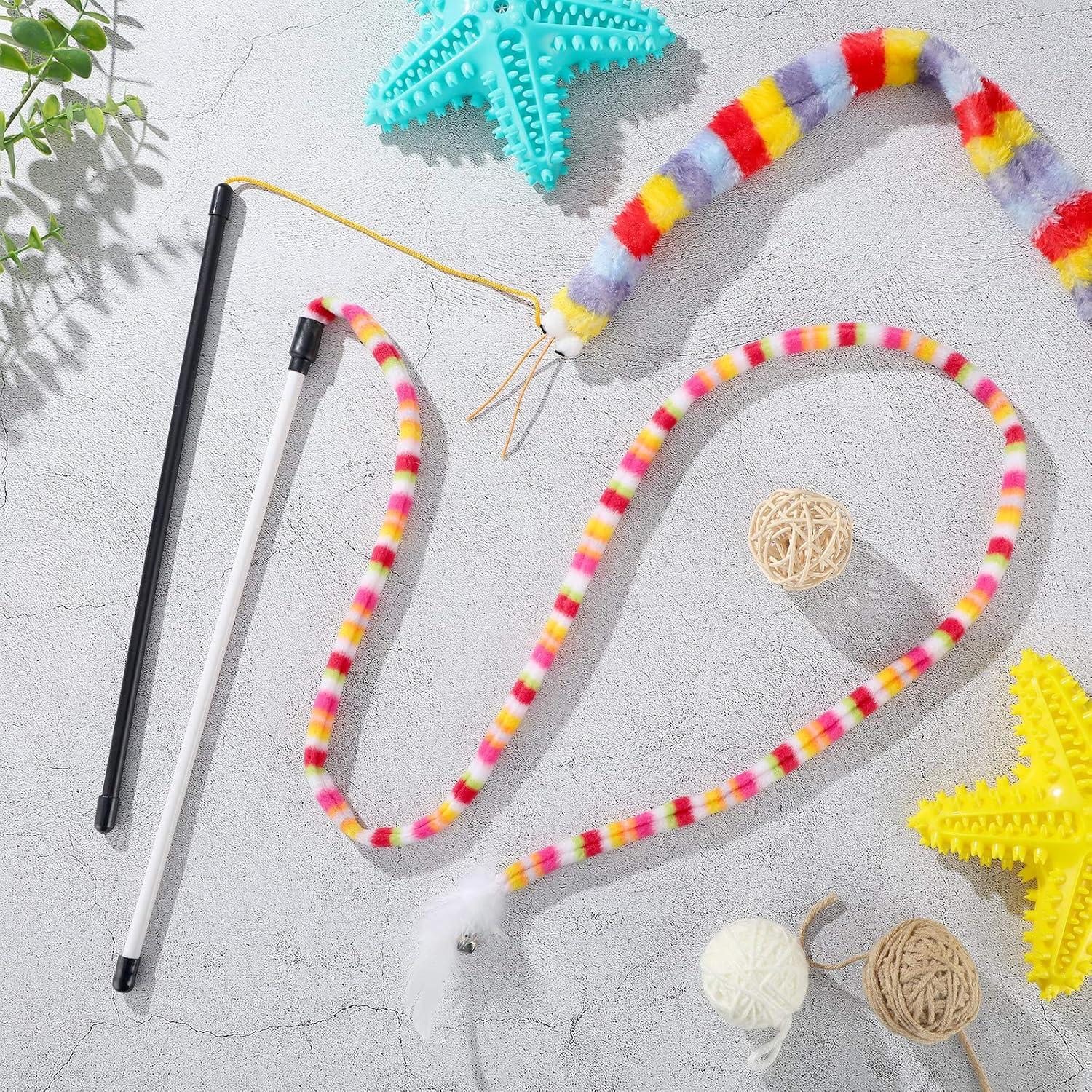 6 Juguetes Interactivos para Gatos Varitas con Pluma y Campana