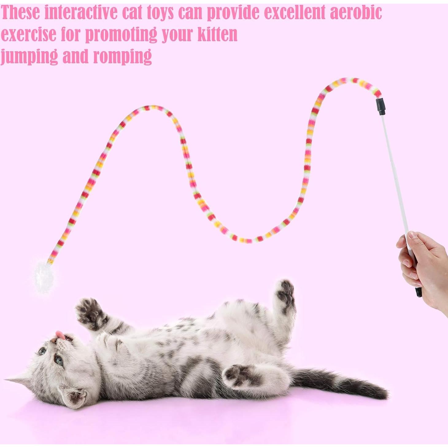 6 Juguetes Interactivos para Gatos Varitas con Pluma y Campana