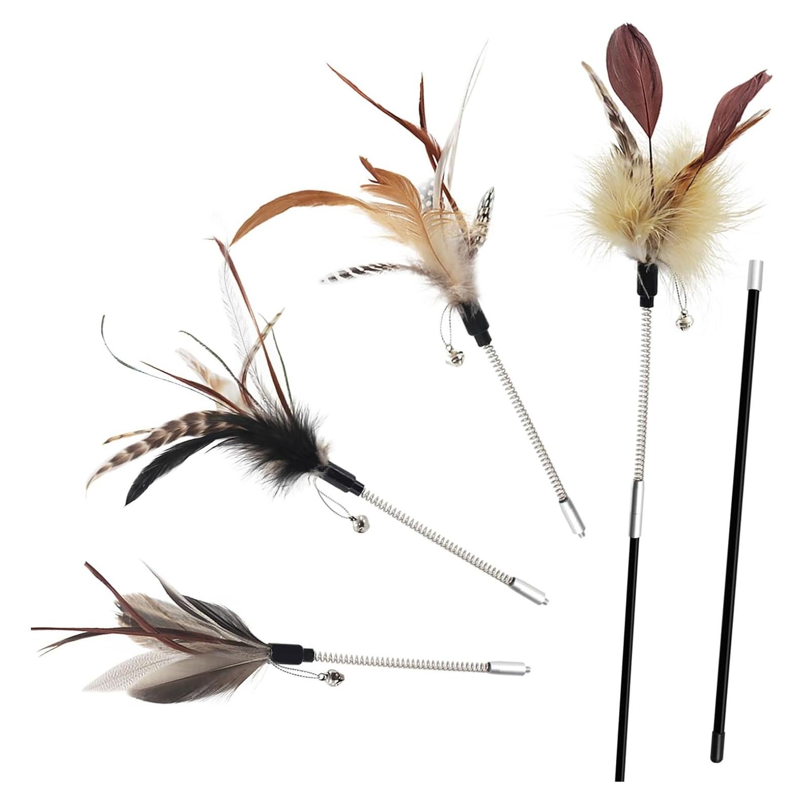 Varita de Juguete para Gatos SONGWAY con 4 Plumas Naturales