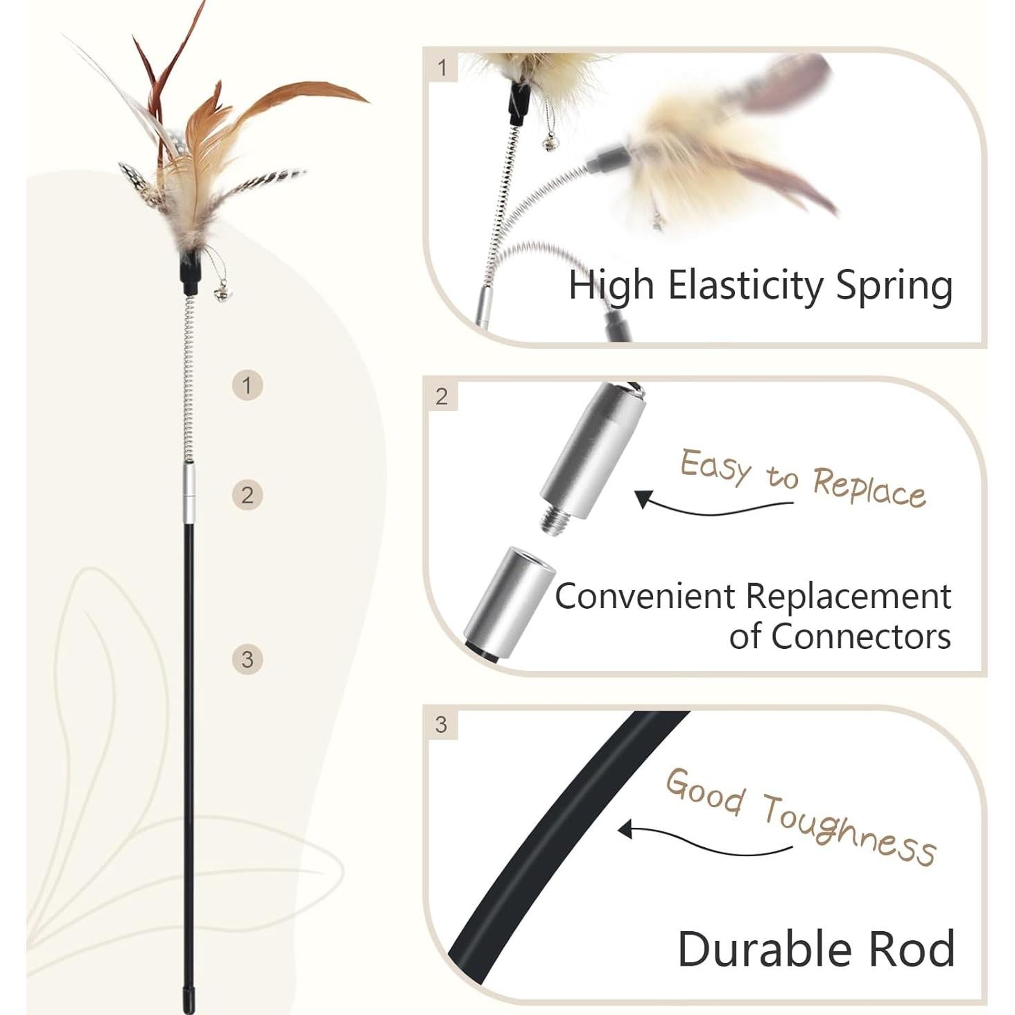 Varita de Juguete para Gatos SONGWAY con 4 Plumas Naturales