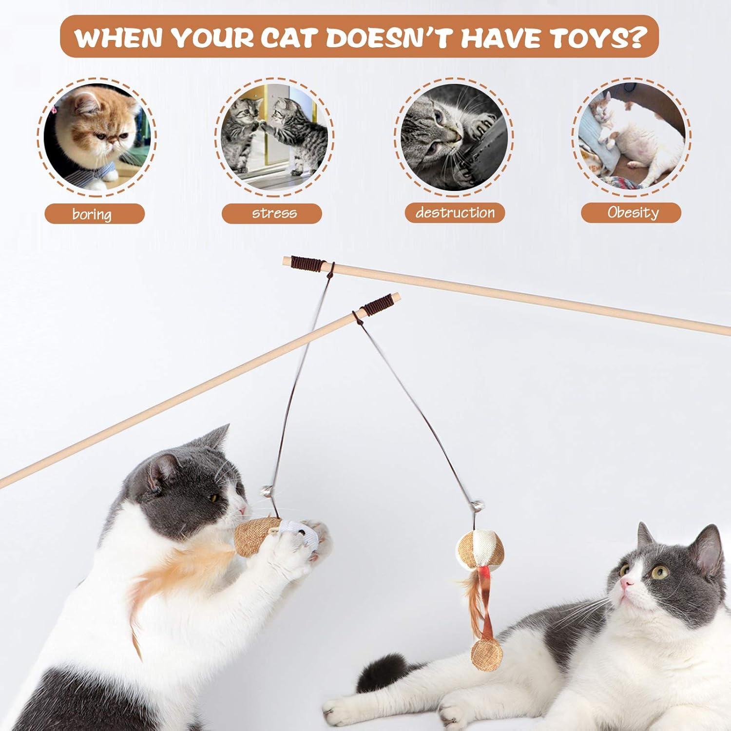 Juguete de Varita para Gatos KABB - 3 Piezas de Madera Natural