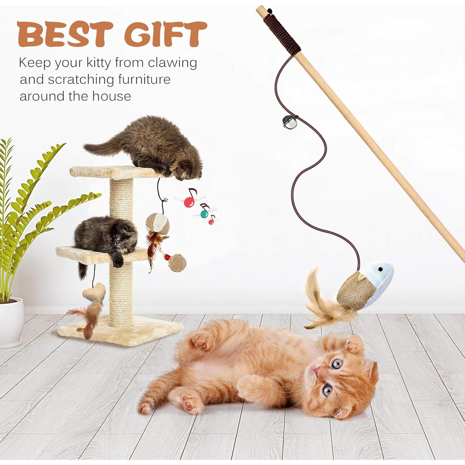 Juguete de Varita para Gatos KABB - 3 Piezas de Madera Natural